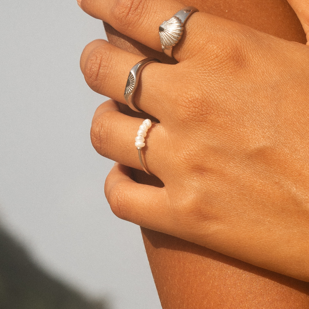 Five Freshwater Pearl Ring, Steel