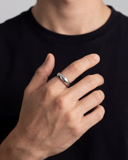 Minimal Cross Adjustable Open Ring, Silver-Tone Copper