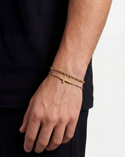 Men’s Cross and Rope Necklace and Bracelet Set, 4 Pieces, Gold-Tone