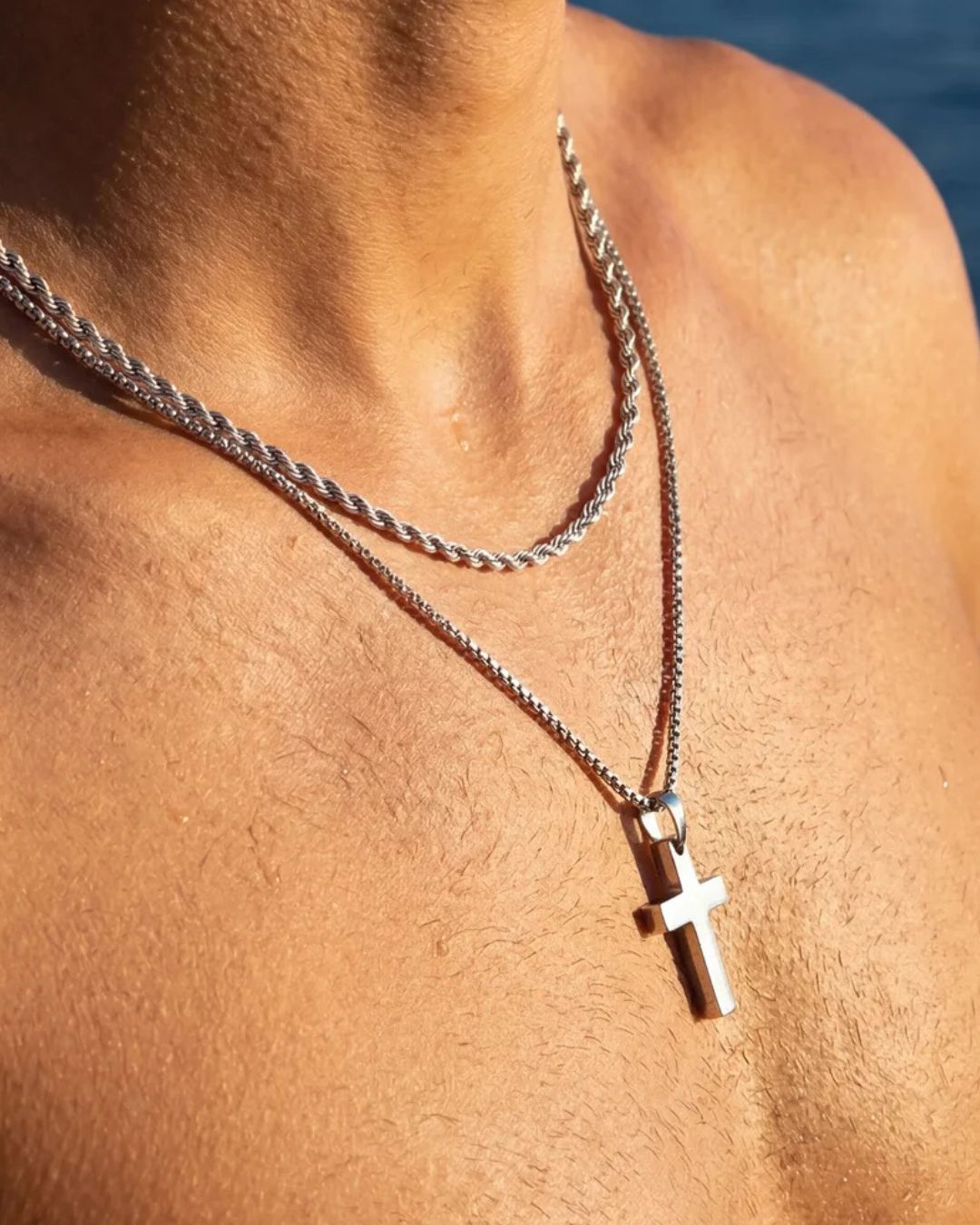 Men’s Cross and Rope Necklace and Bracelet Set, 4 Pieces, Silver-Tone