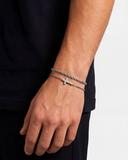 Men’s Cross and Rope Necklace and Bracelet Set, 4 Pieces, Silver-Tone