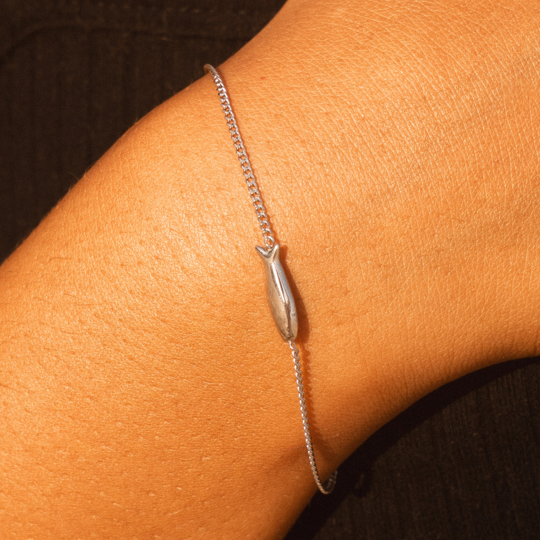 Fish Charm Chain Bracelet, 15 cm, Steel