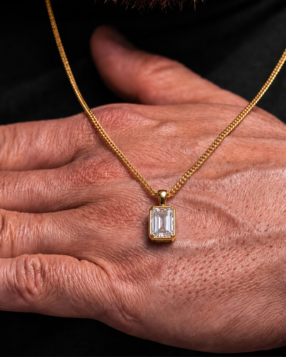 Men’s 1 Carat Lab-Grown Moissanite Pendant Necklace, 18K Gold-Plated