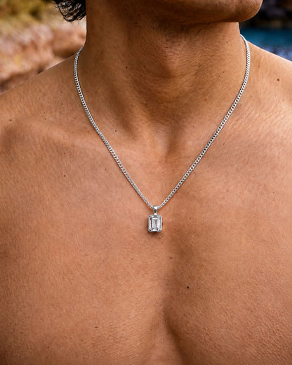 Men’s 1 ct Lab-Grown Moissanite Pendant Necklace, 925 Silver Pendant