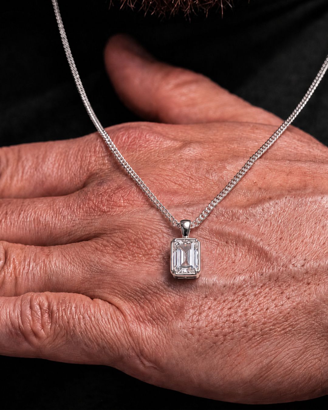 Men’s 1 ct Lab-Grown Moissanite Pendant Necklace, 925 Silver Pendant
