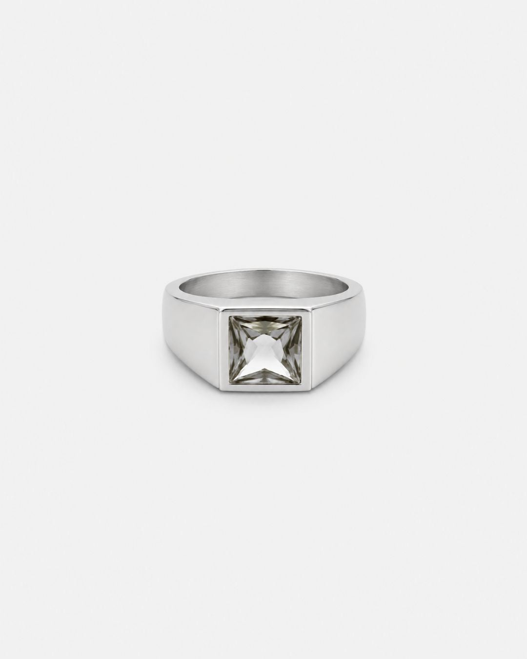 Men’s Clear Zirconia Square Signet Ring, Silver-Tone