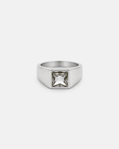Men’s Clear Zirconia Square Signet Ring, Silver-Tone