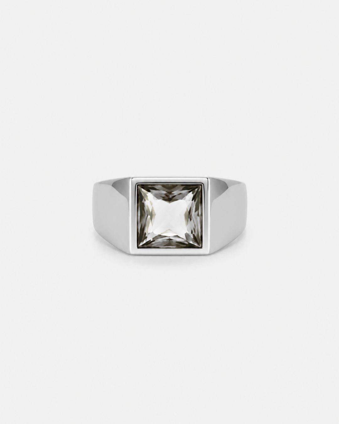 Men’s Clear Zirconia Square Signet Ring, Silver-Tone