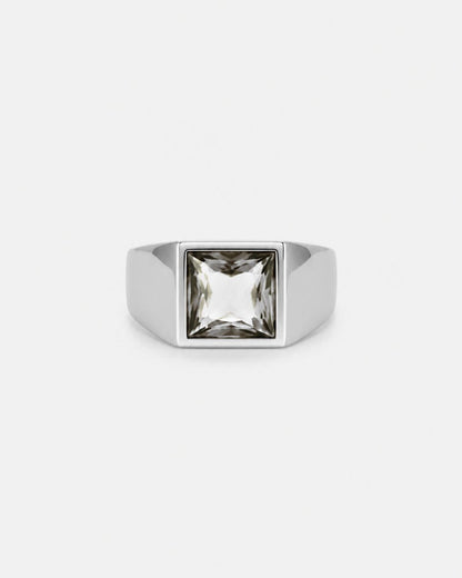 Men’s Clear Zirconia Square Signet Ring, Silver-Tone