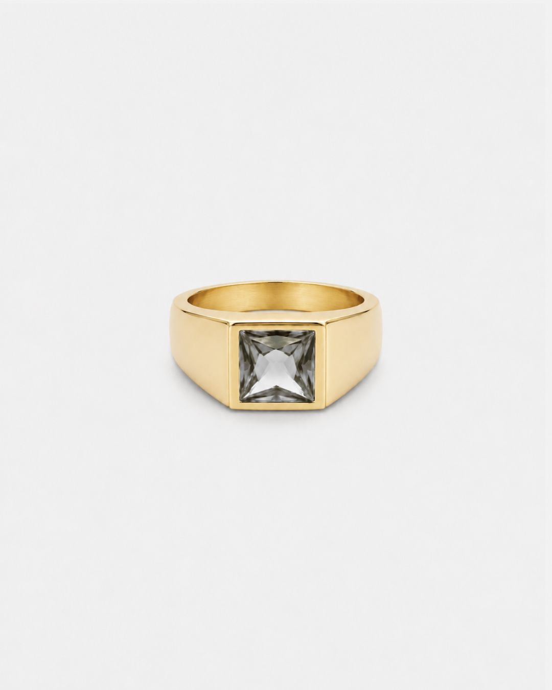 Men’s Clear Zirconia Square Signet Ring, Gold-Tone