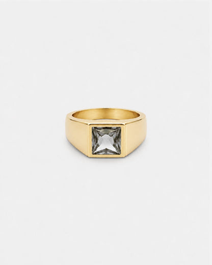 Men’s Clear Zirconia Square Signet Ring, Gold-Tone