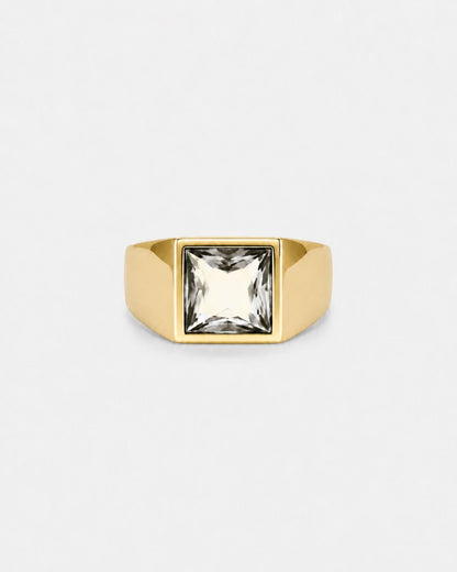 Men’s Clear Zirconia Square Signet Ring, Gold-Tone