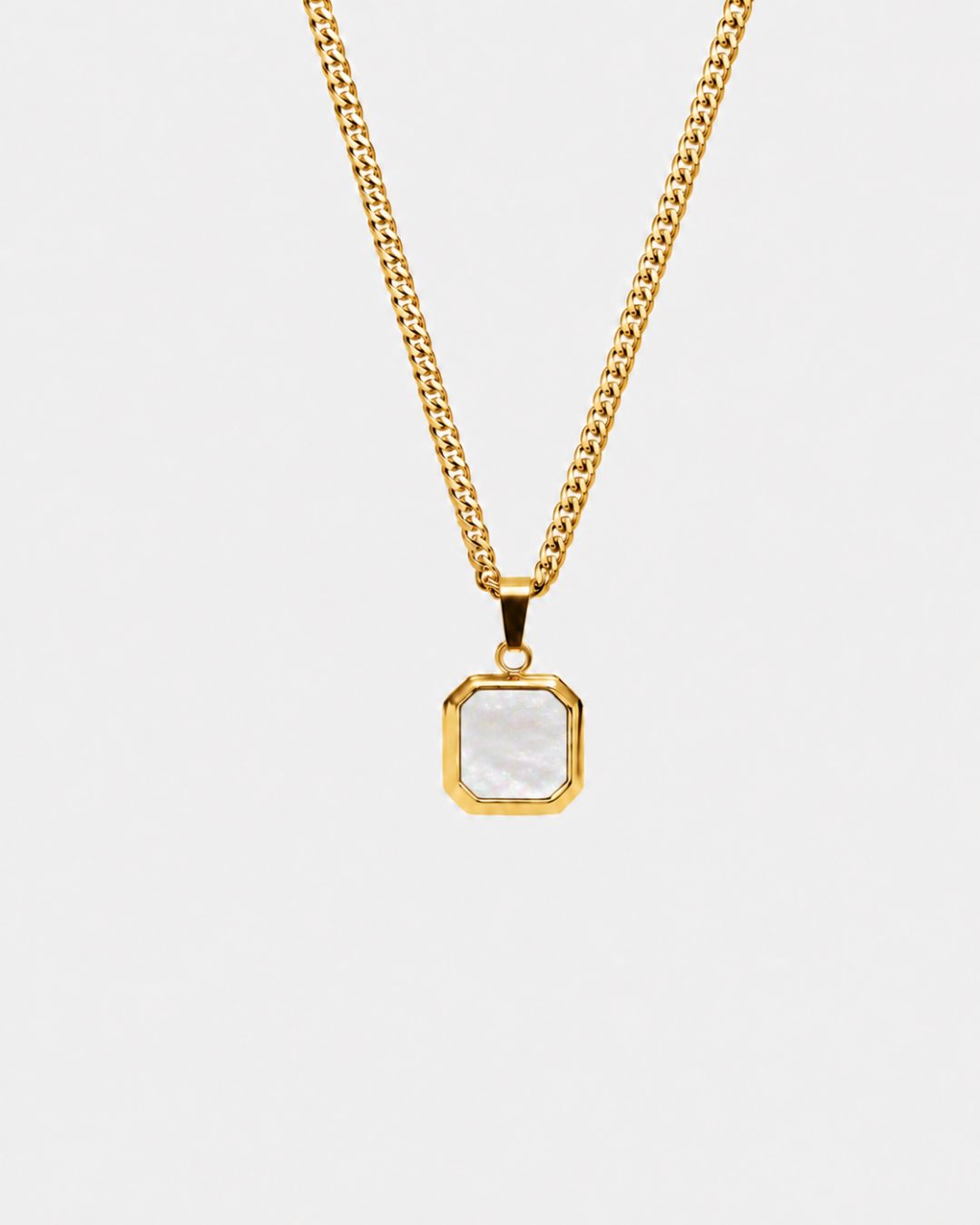 Pearlescent White Inlay Pendant Necklace, 14K Gold-Plated Steel