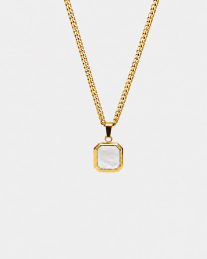 Pearlescent White Inlay Pendant Necklace, 14K Gold-Plated Steel