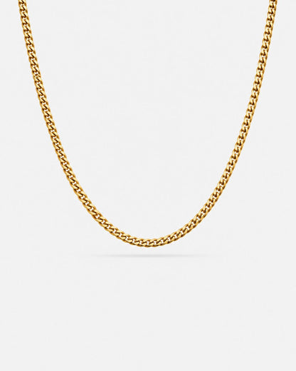 Men’s Matte Gold-Tone Stainless Steel Cuban Chain Necklace, 3 mm — Nocturno