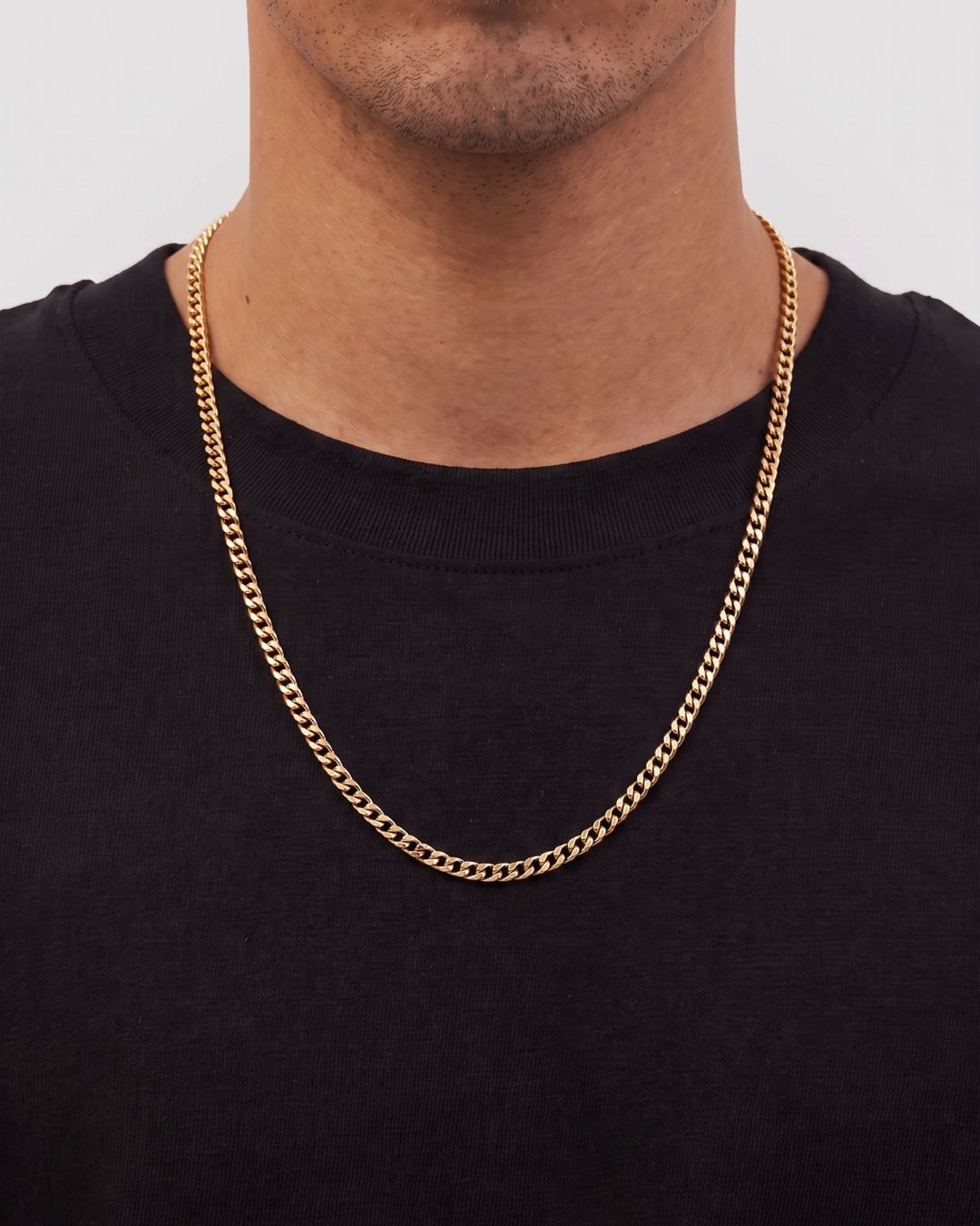 Men’s Matte Gold-Tone Stainless Steel Cuban Chain Necklace, 3 mm — Nocturno