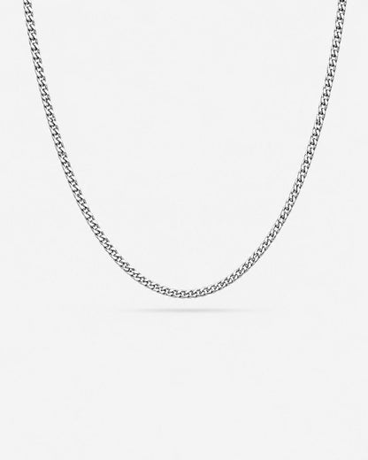 Men’s Cuban Chain Necklace, 3 mm, Silver-Tone Steel — Nocturno