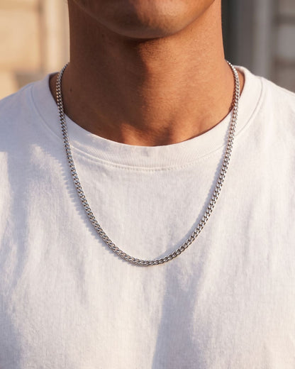 Men’s Cuban Chain Necklace, 3 mm, Silver-Tone Steel — Nocturno