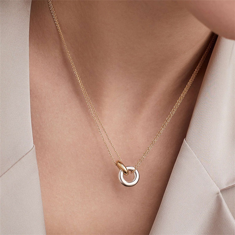 Double Chain Ring Pendant Necklace — Harper