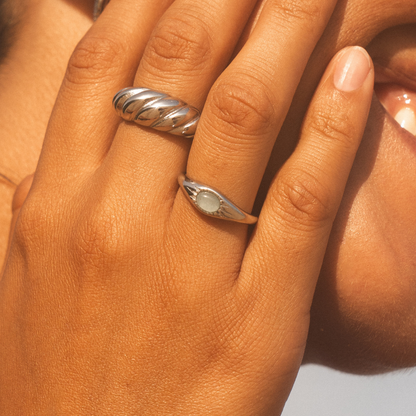 Green Jade Stone Ring, Steel — Oasis