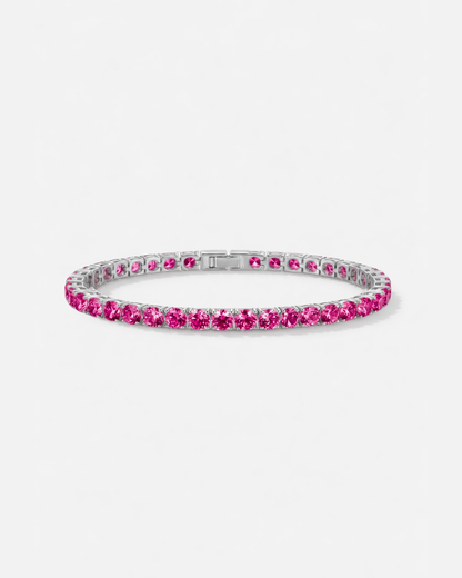 Deep Rose Zirconia Tennis Bracelet, 4 mm, Silver-Plated Steel