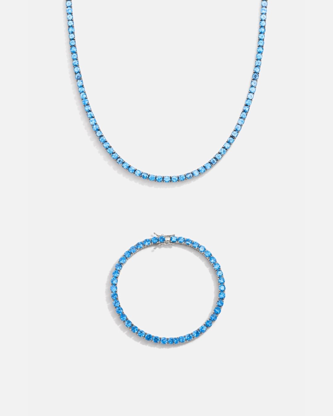 Aquamarine-Blue Tennis Necklace and Bracelet Set, 4 mm