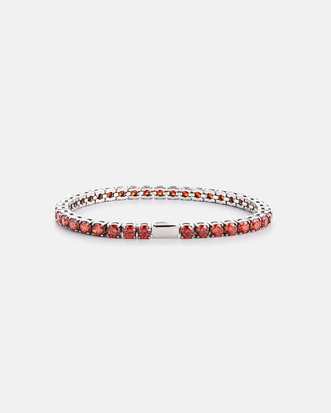 Men’s Red Zirconia Tennis Bracelet, 4 mm, Silver-Tone Steel