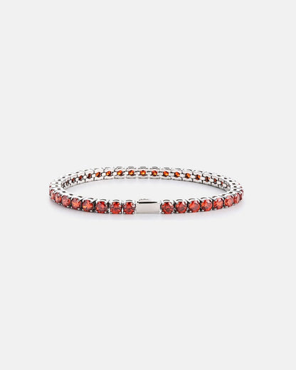 Men’s Red Zirconia Tennis Bracelet, 4 mm, Silver-Tone Steel