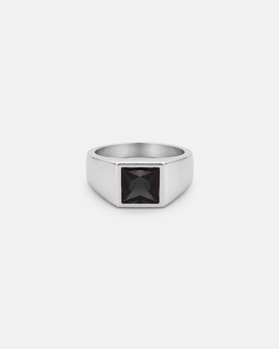Men’s Black Zirconia Square Signet Ring, Silver-Tone