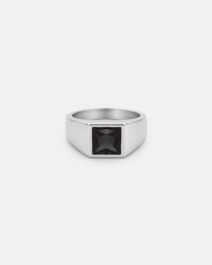 Men’s Black Zirconia Square Signet Ring, Silver-Tone