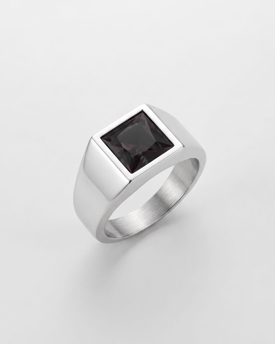 Men’s Black Zirconia Square Signet Ring, Silver-Tone