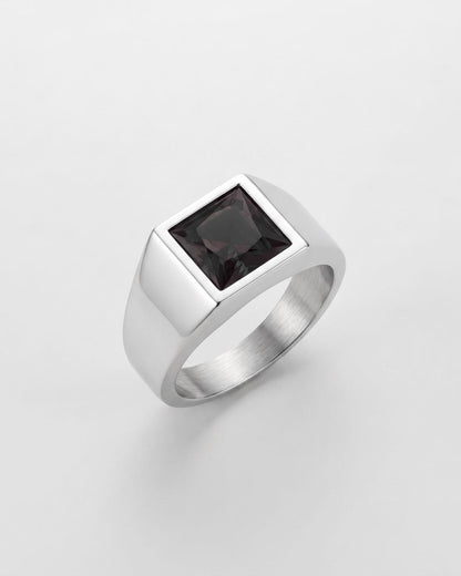 Men’s Black Zirconia Square Signet Ring, Silver-Tone