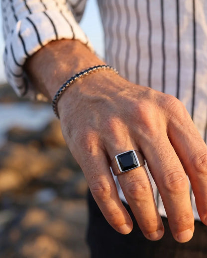 Men’s Black Zirconia Square Signet Ring, Silver-Tone