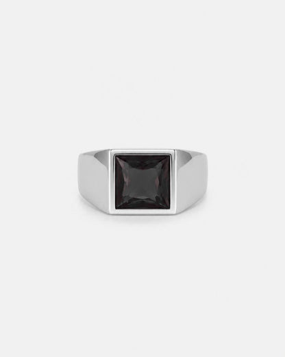 Men’s Black Zirconia Square Signet Ring, Silver-Tone