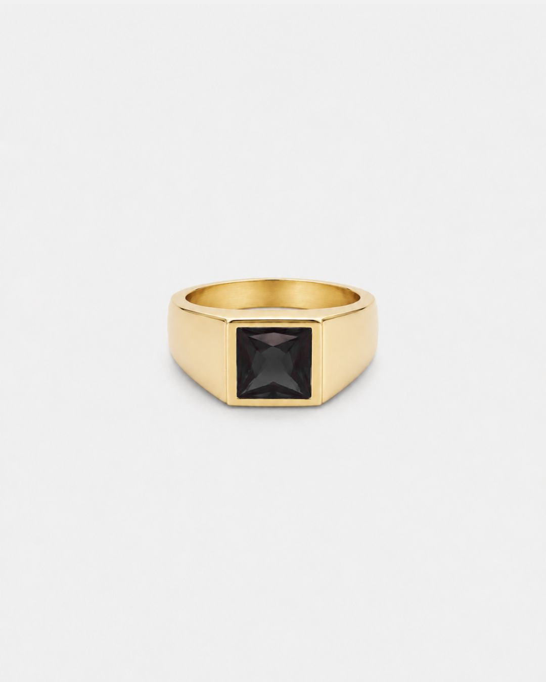 Men’s Black Zirconia Square Signet Ring, Gold-Tone