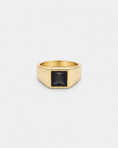 Men’s Black Zirconia Square Signet Ring, Gold-Tone