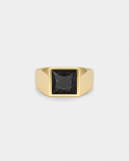 Men’s Black Zirconia Square Signet Ring, Gold-Tone