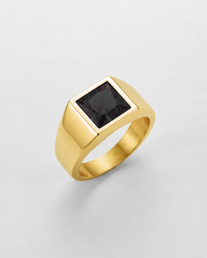 Men’s Black Zirconia Square Signet Ring, Gold-Tone