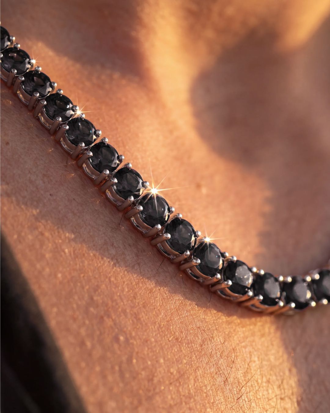 Black Zircon Tennis Necklace, 4 mm, Silver-Plated, 56 cm