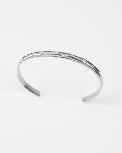Men’s Wave Open Cuff Bracelet, Silver-Tone Stainless Steel
