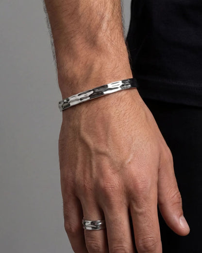 Men’s Wave Open Cuff Bracelet, Silver-Tone Stainless Steel