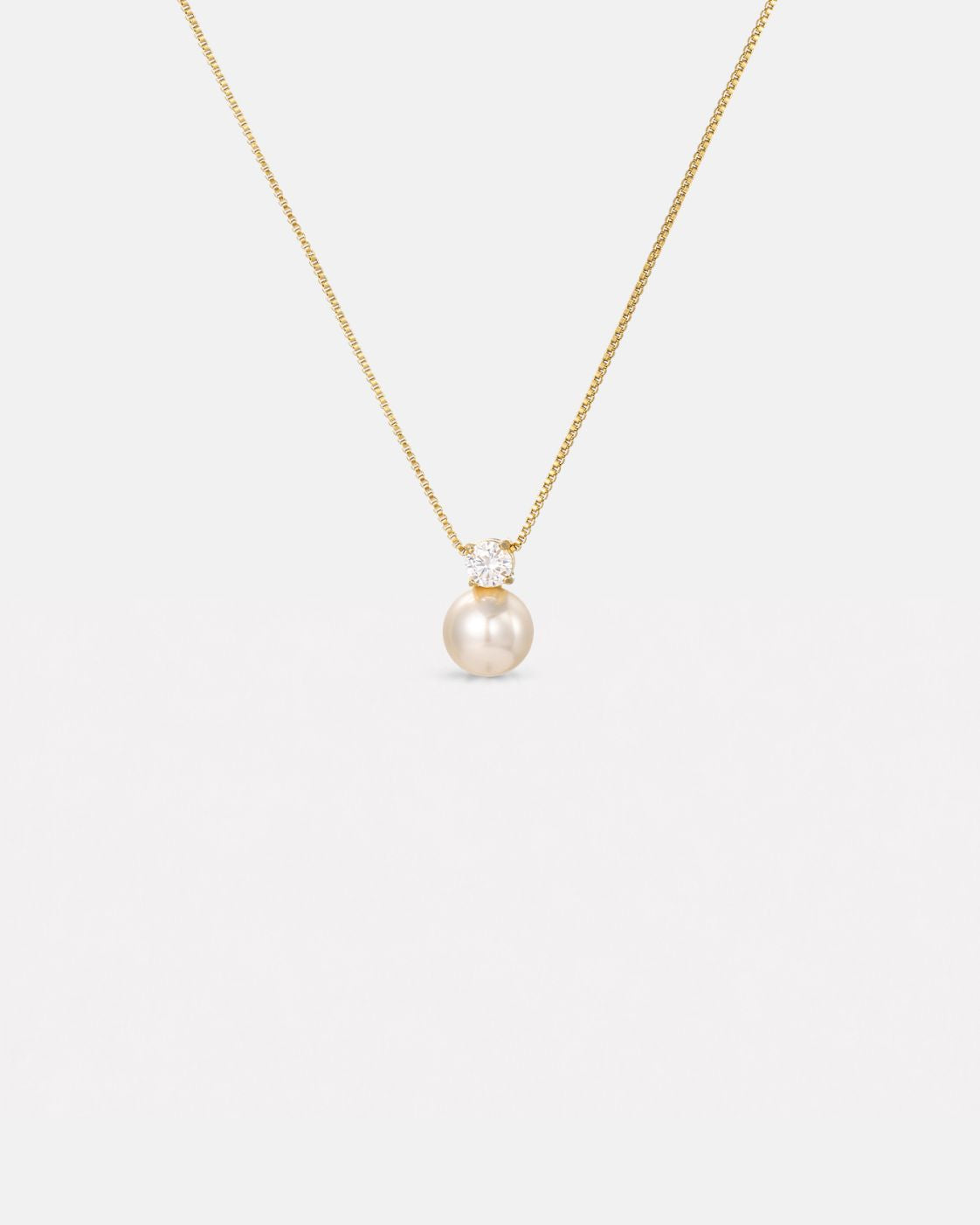 Imitation Pearl and Zirconia Pendant Necklace, Gold-Tone