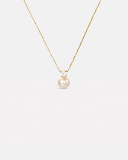 Imitation Pearl and Zirconia Pendant Necklace, Gold-Tone