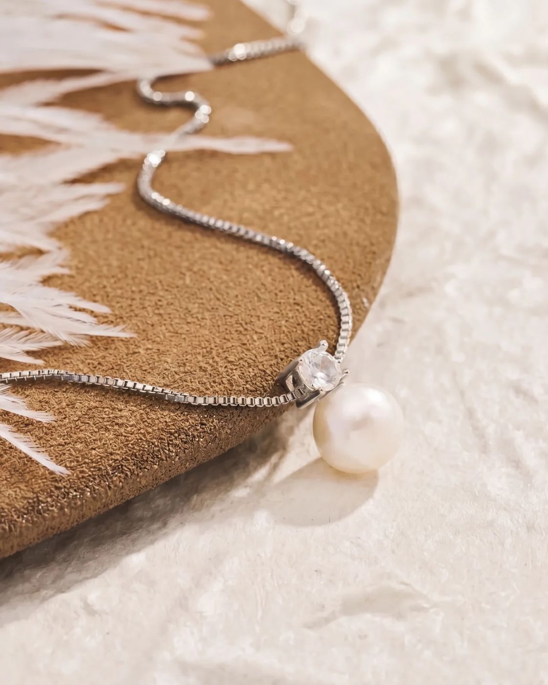 Imitation Pearl and Zirconia Pendant Necklace, Silver-Tone