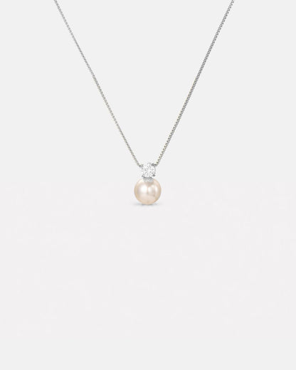 Imitation Pearl and Zirconia Pendant Necklace, Silver-Tone