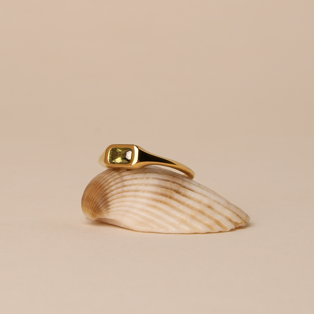 Green Rectangular Zircon Ring — Laguna