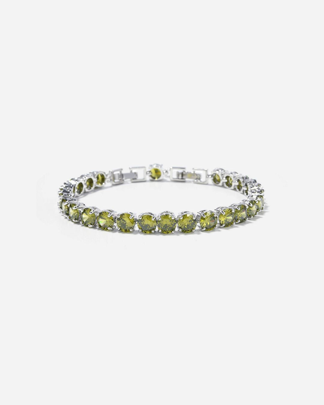 Men’s Olive Green Zirconia Tennis Bracelet, 6 mm, White Gold-Plated