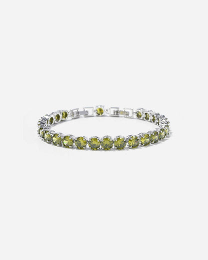 Men’s Olive Green Zirconia Tennis Bracelet, 6 mm, White Gold-Plated