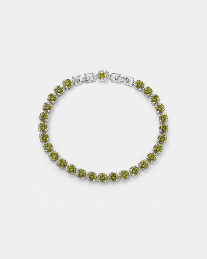 Men’s Olive Green Zirconia Tennis Bracelet, 6 mm, White Gold-Plated