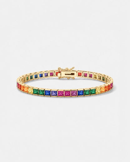 Rainbow Tennis Bracelet, 4 mm, 18K Gold-Plated